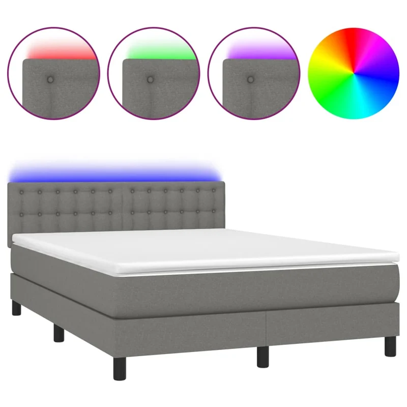 Cadre de lit LED avec sommier tête de lit matelas 140x200 cm tissu gris foncé TDL0208349