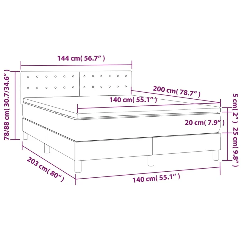 Cadre de lit LED avec sommier tête de lit matelas 140x200 cm tissu gris foncé TDL0208349