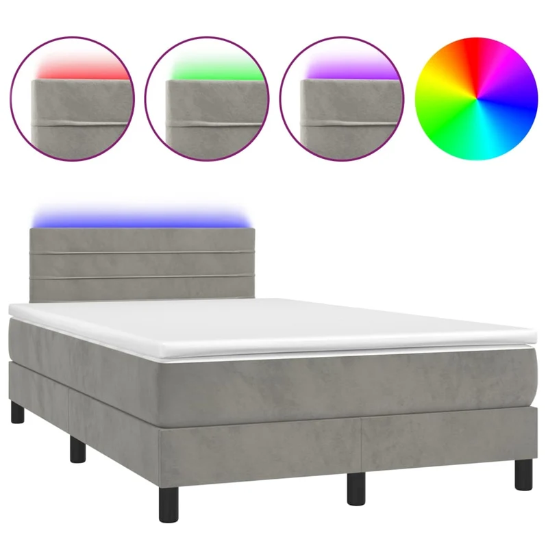 Cadre de lit LED avec sommier tête de lit matelas surmatelas 120x200 cm tissu velours gris clair TDL0207876