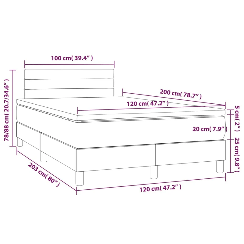 Cadre de lit LED avec sommier tête de lit matelas surmatelas 120x200 cm tissu velours gris clair TDL0207876