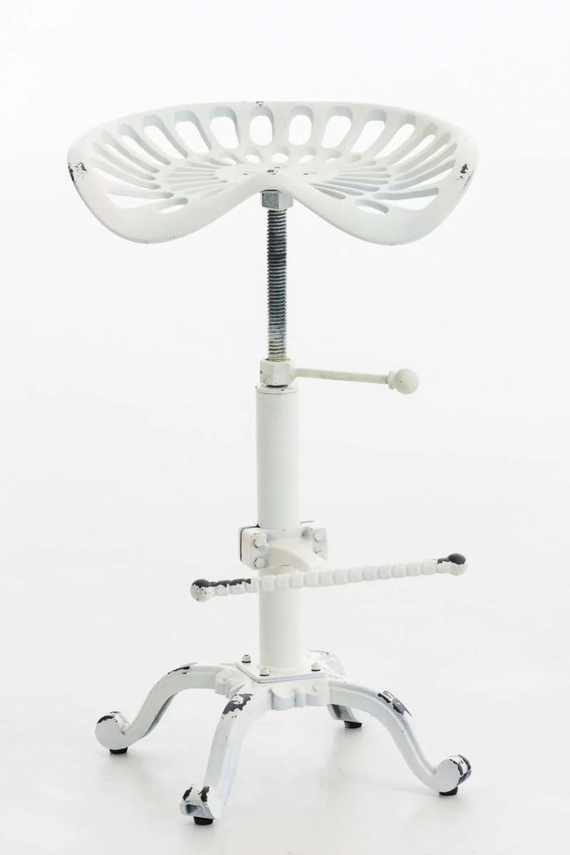 Tabouret de bar avec repose-pied design industriel métal blanc vieilli vintage 10_0000100