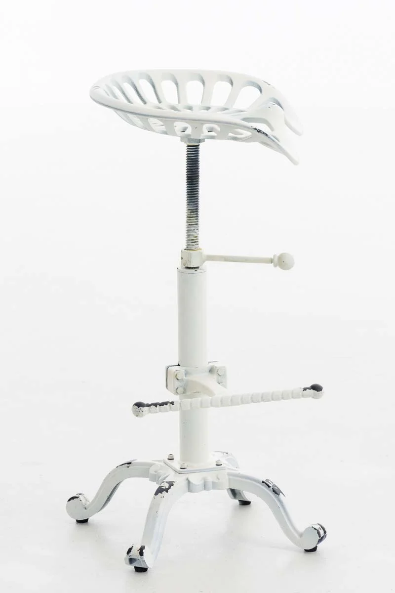 Tabouret de bar avec repose-pied design industriel métal blanc vieilli vintage 10_0000100