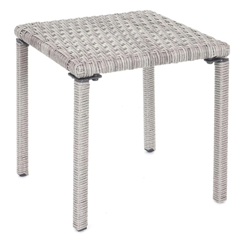 Ensemble de 2 chaises longues bain de soleil transat de jardin avec petite table polyrotin gris coussins gris 04_0002963