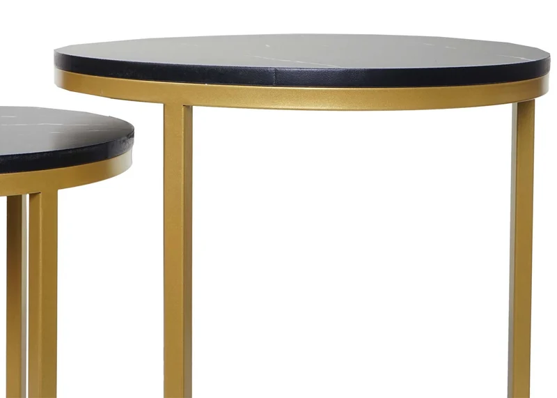 Lot de 2 tables d'appoint table de chevet aspect marbre MDF noir et doré 04_0007448
