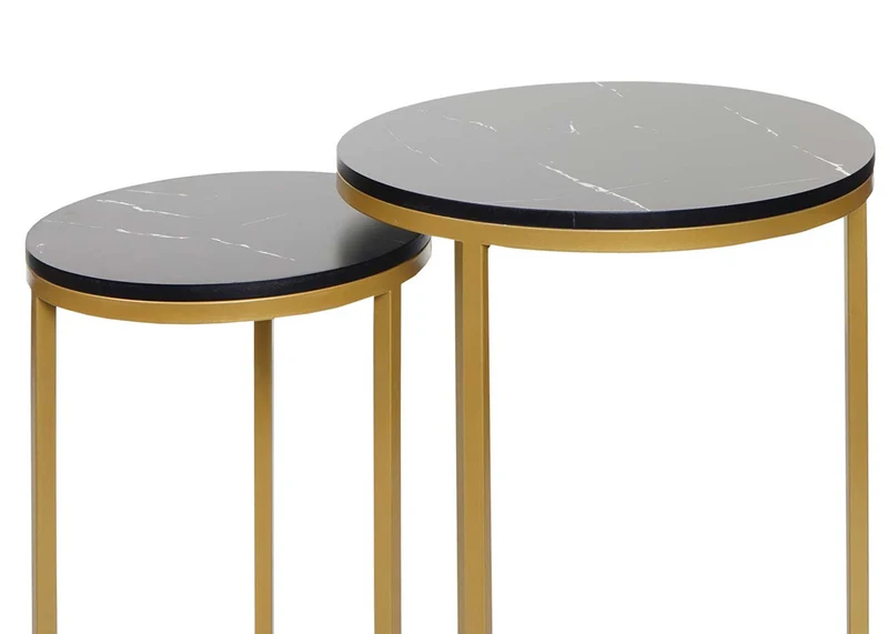 Lot de 2 tables d'appoint table de chevet aspect marbre MDF noir et doré 04_0007448