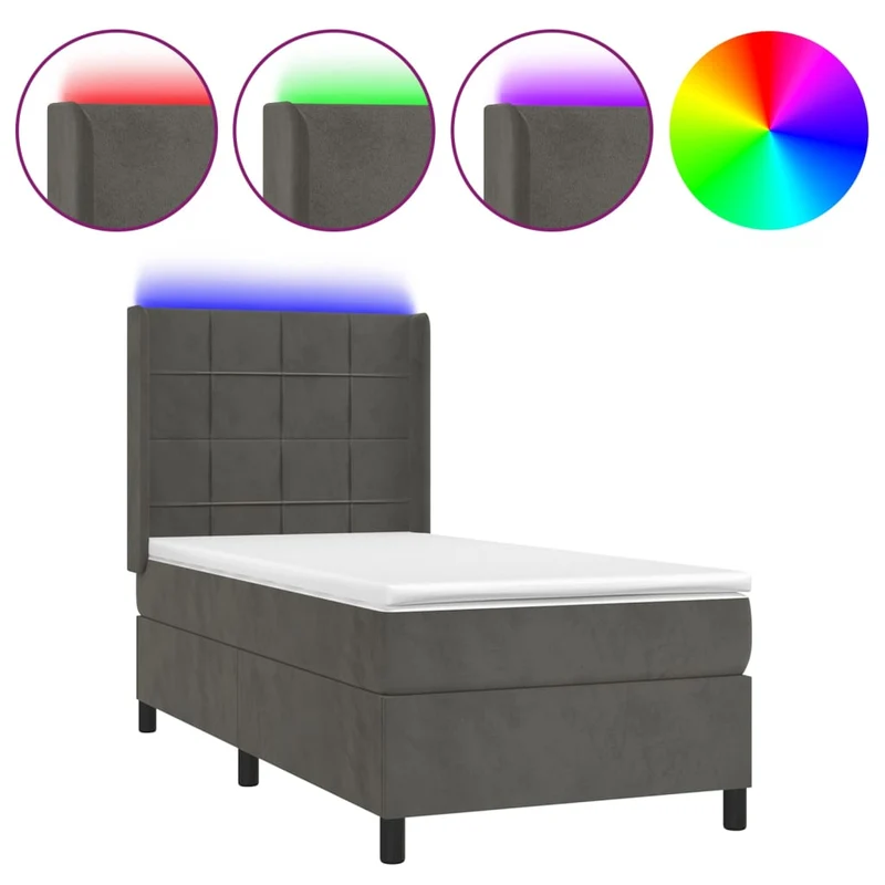 Cadre de lit LED avec sommier tête de lit matelas 80x200cm tissu velours gris foncé TDL0208274