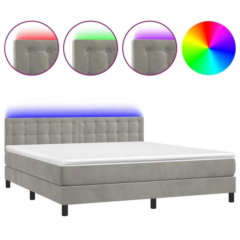 Cadre de lit LED avec sommier tête de lit matelas surmatelas 160x200 cm tissu velours gris clair TDL0207820