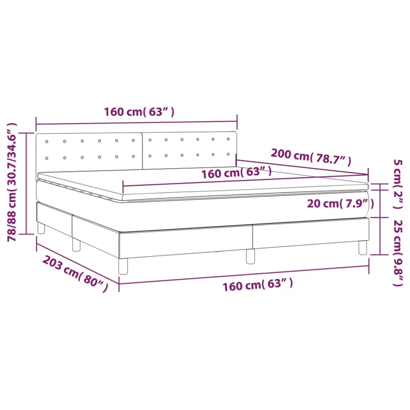 Cadre de lit LED avec sommier tête de lit matelas surmatelas 160x200 cm tissu velours gris clair TDL0207820