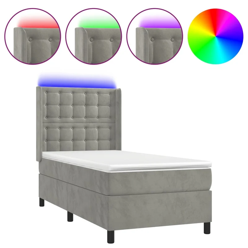 Cadre de lit LED avec sommier tête de lit matelas 80x200cm tissu velours gris clair TDL0208493