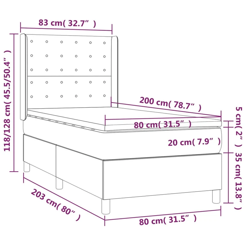Cadre de lit LED avec sommier tête de lit matelas 80x200cm tissu velours gris clair TDL0208493