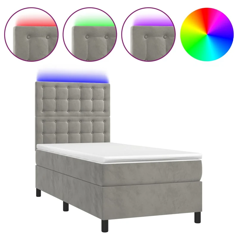 Cadre de lit LED avec sommier tête de lit matelas 80x200cm tissu velours gris clair TDL0208488