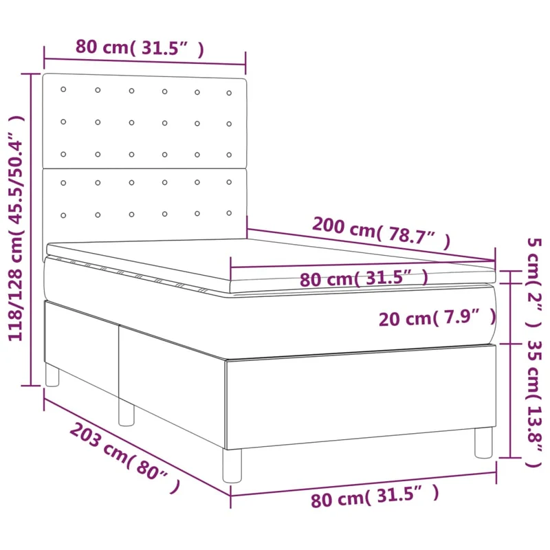 Cadre de lit LED avec sommier tête de lit matelas 80x200cm tissu velours gris clair TDL0208488
