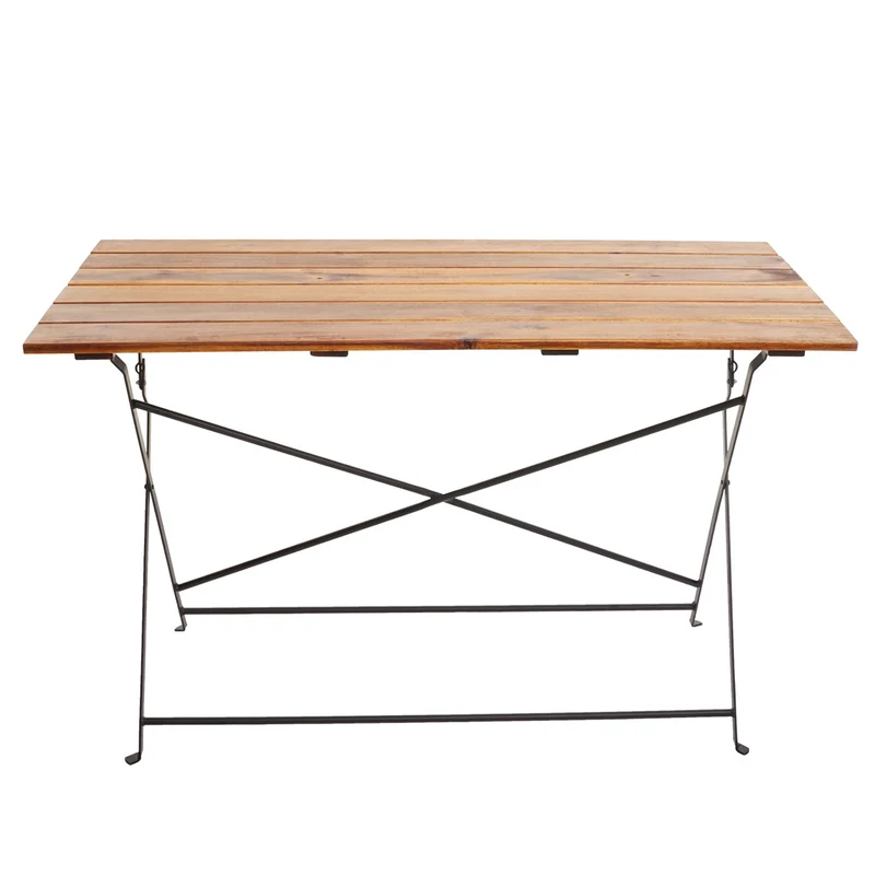 Table de jardin terrasse balcon 120 x 60 cm bois d'acacia vernis marron et acier 04_0008539