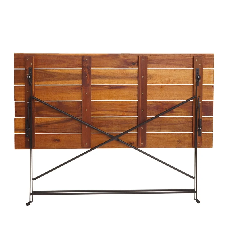 Table de jardin terrasse balcon 120 x 60 cm bois d'acacia vernis marron et acier 04_0008539