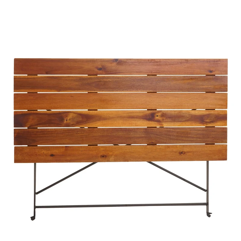 Table de jardin terrasse balcon 120 x 60 cm bois d'acacia vernis marron et acier 04_0008539