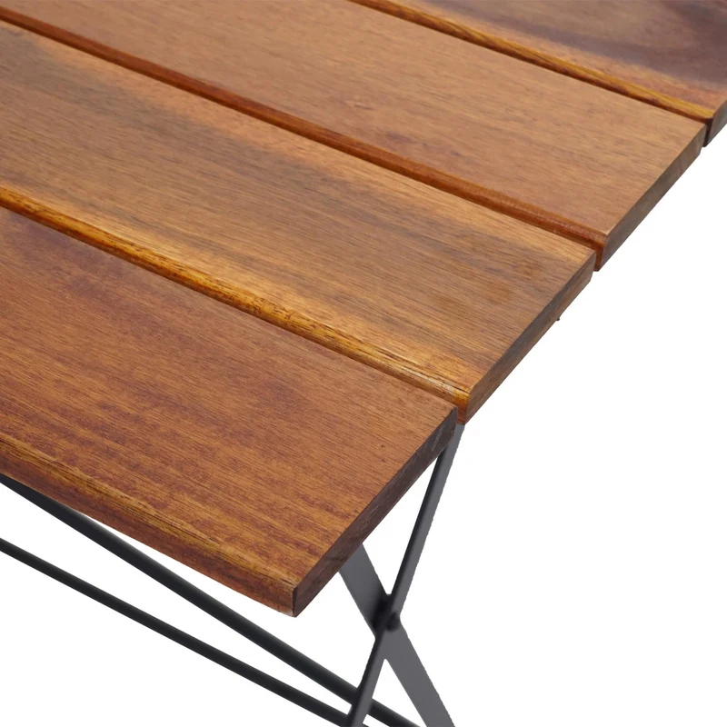 Table de jardin terrasse balcon 120 x 60 cm bois d'acacia vernis marron et acier 04_0008539