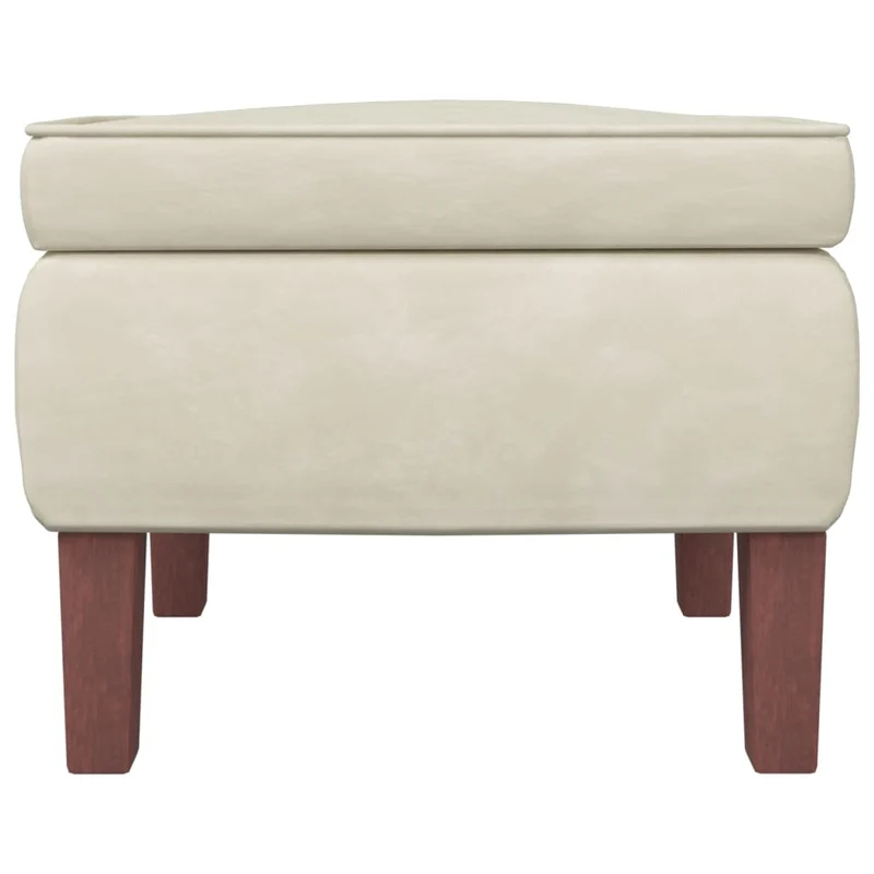 Tabouret assiserepose-pieds avec pieds en bois et velours crème DEC026297