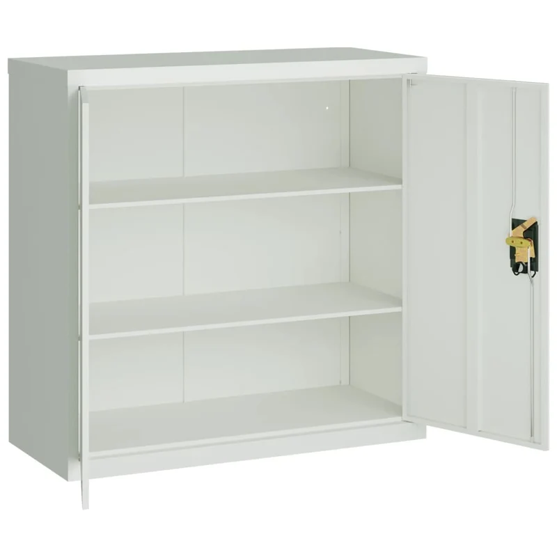 Meuble de bureau armoire de rangement bureau avec 2 portes 90 cm acier gris DEC024458