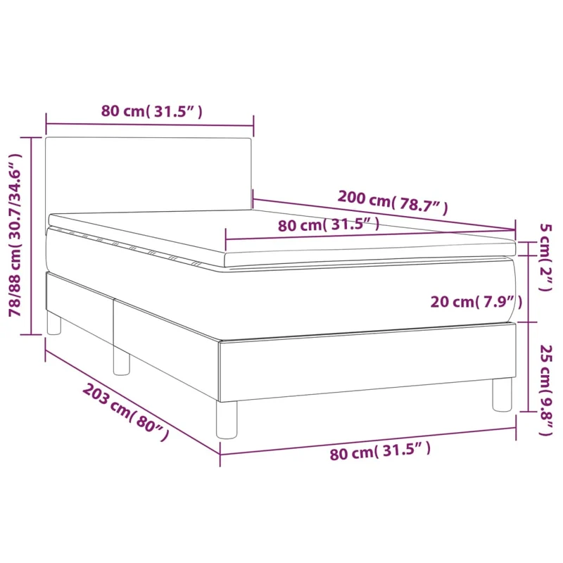 Cadre de lit LED avec sommier tête de lit matelas 80x200cm tissu velours gris foncé TDL0208279