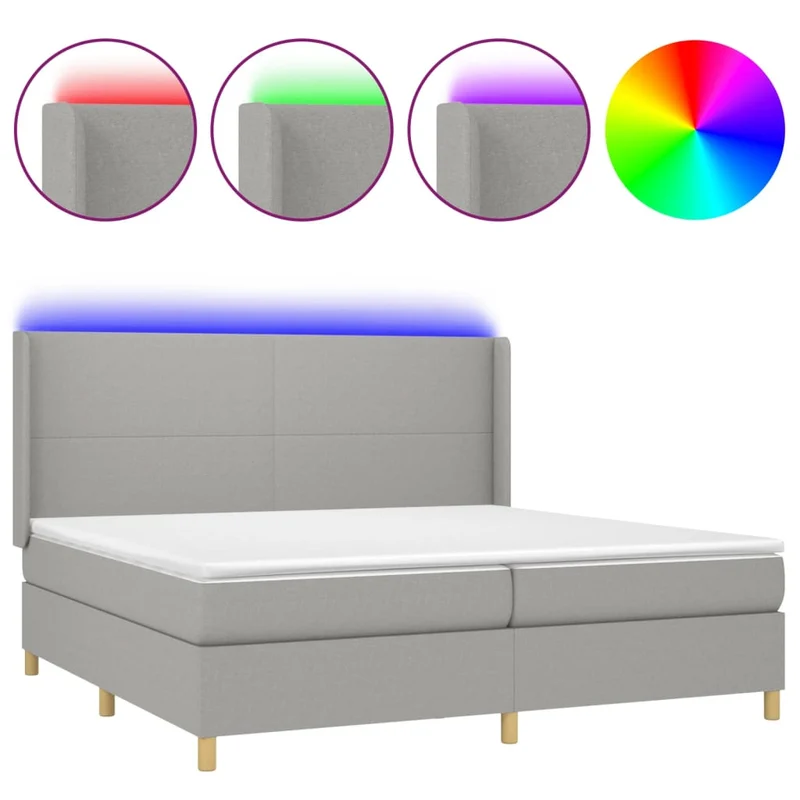 Cadre de lit LED avec sommier tête de lit matelas surmatelas 200x200 cm tissu gris clair TDL0207806