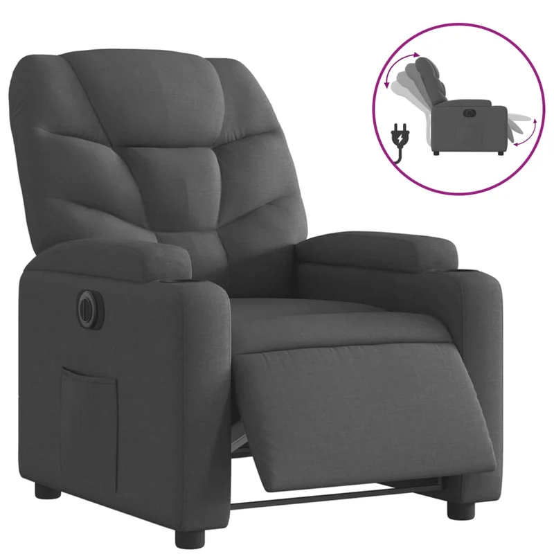 Fauteuil relax TV fonction d'inclinaison électrique très confortable en tissu gris foncé DEC028360