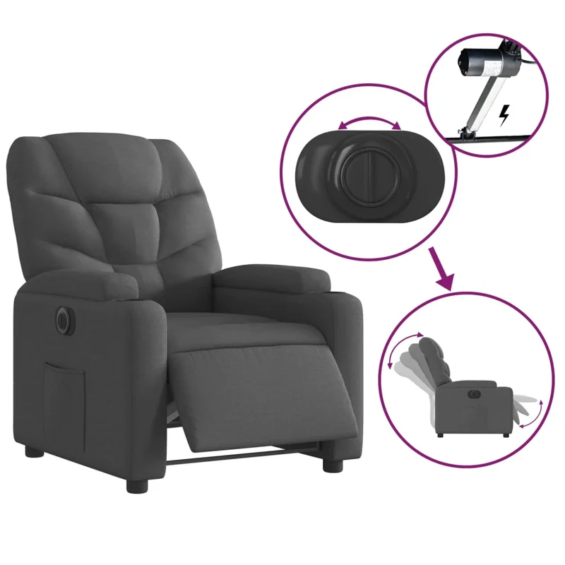 Fauteuil relax TV fonction d'inclinaison électrique très confortable en tissu gris foncé DEC028360