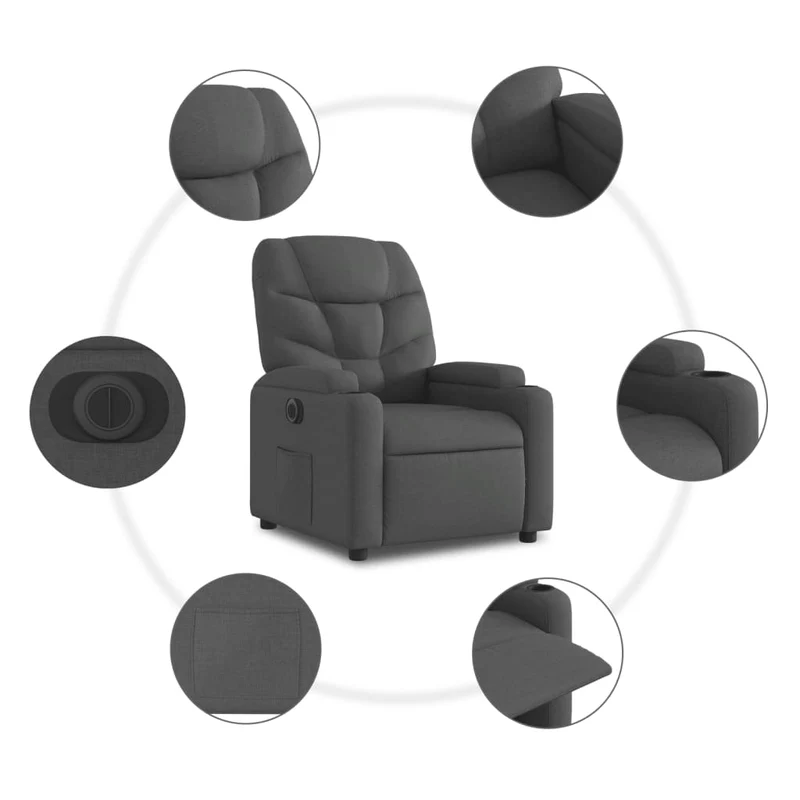 Fauteuil relax TV fonction d'inclinaison électrique très confortable en tissu gris foncé DEC028360