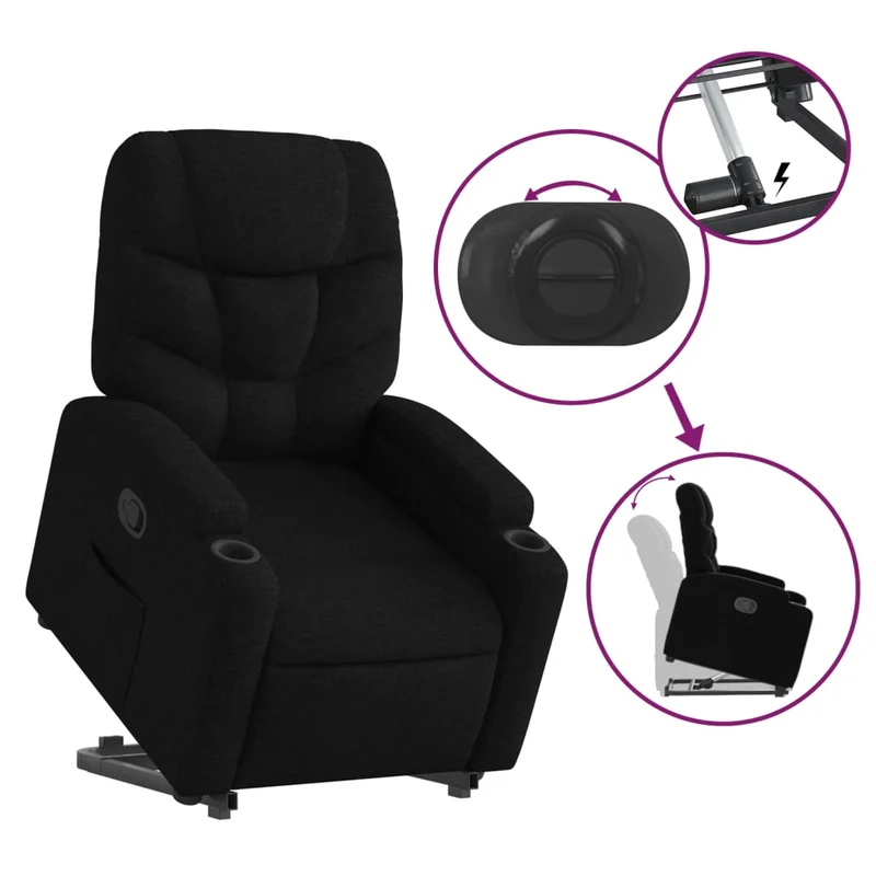 Fauteuil relax TV rembourrage confortable fonction de levage électrique en tissu noir DEC028113