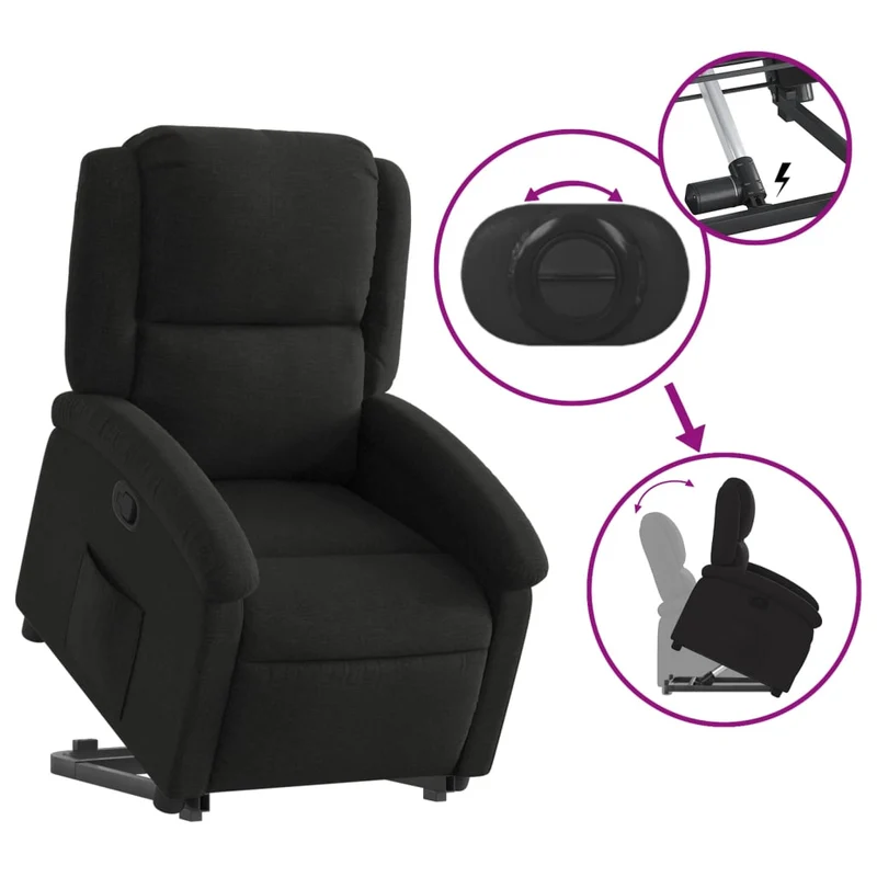Fauteuil relax TV rembourrage confortable fonction de levage électrique en tissu noir DEC028111