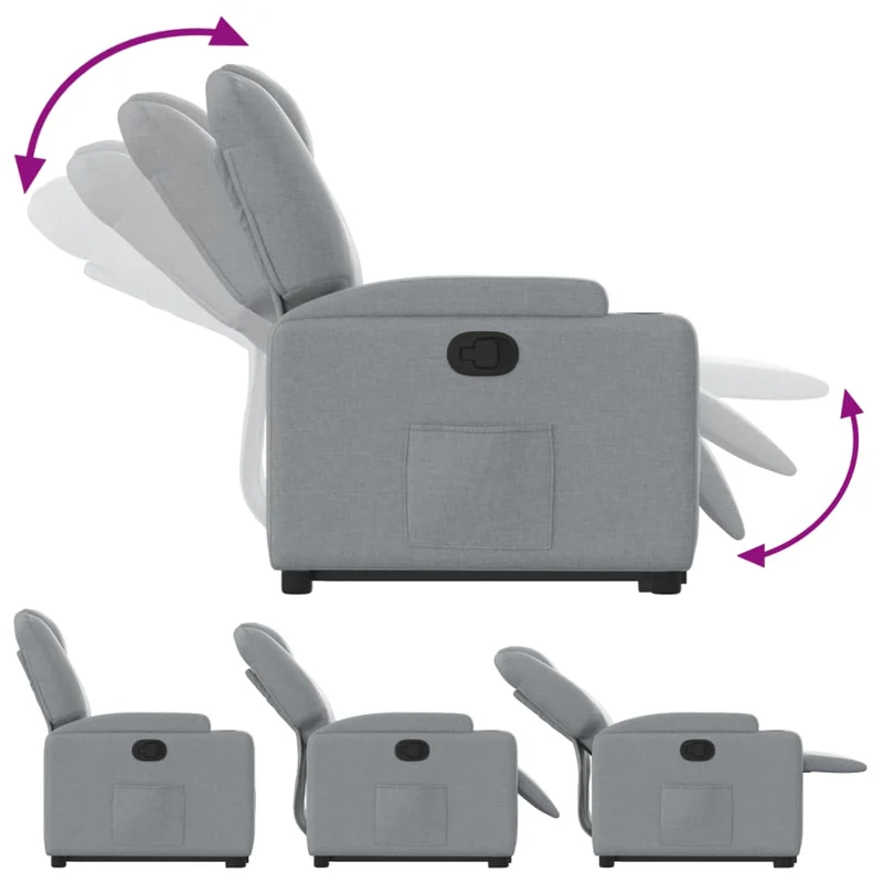 Fauteuil relax TV rembourrage confortable fonction de levage électrique en tissu gris clair DEC027889