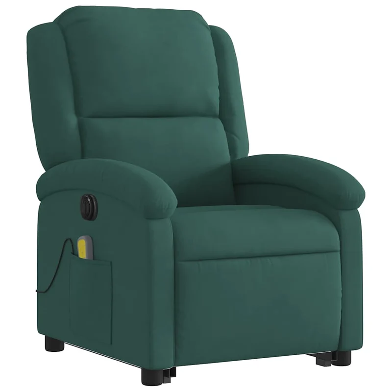 Fauteuil de relaxation fonction massage et inclinable en velours vert foncé DEC027881