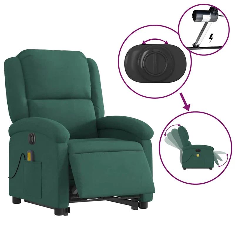 Fauteuil de relaxation fonction massage et inclinable en velours vert foncé DEC027881