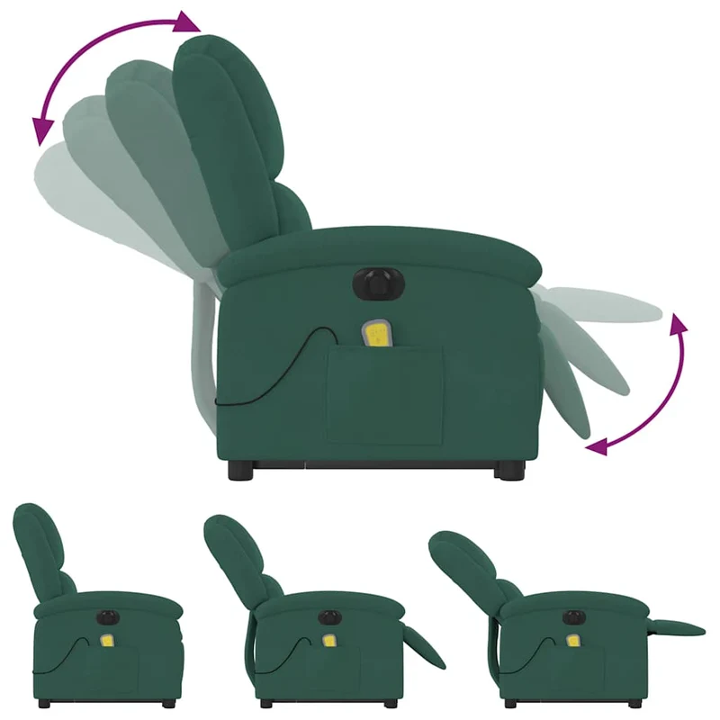 Fauteuil de relaxation fonction massage et inclinable en velours vert foncé DEC027881