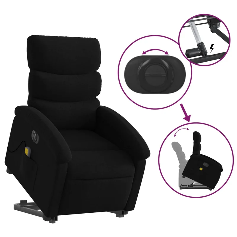 Fauteuil de relaxation fonction massage et inclinable en tissu noir DEC027816