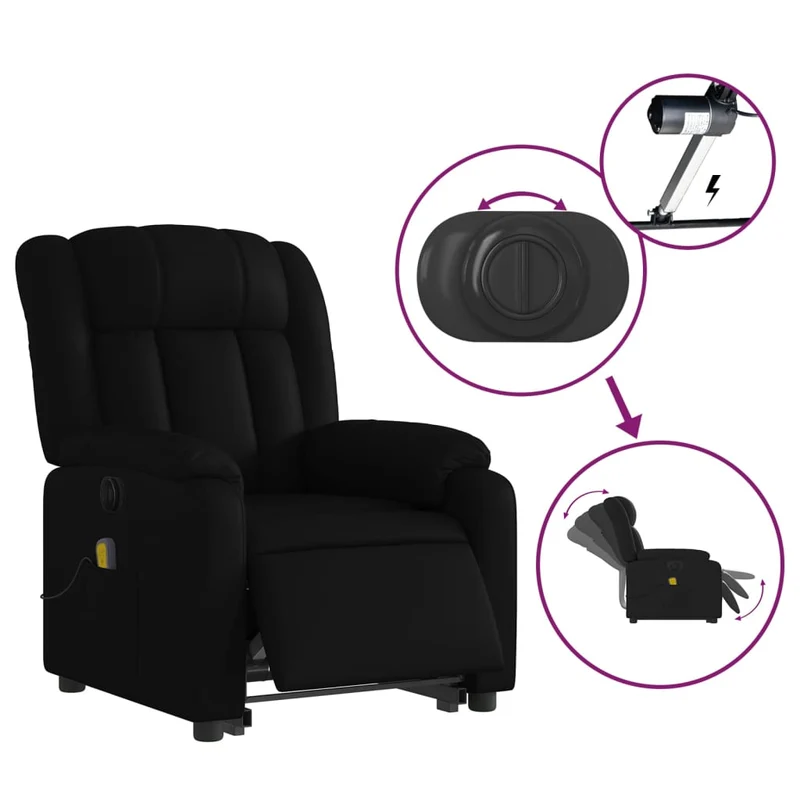 Fauteuil de relaxation fonction massage et inclinable fonction de levage électrique PVC noir DEC027806
