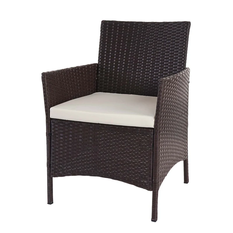 2x fauteuils chaises de jardin en polyrotin marron coussins crème 04_0000470