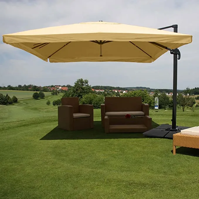 Parasol de restauration 3x4m (Ø5m) polyester/aluminium 26kg crème avec pied 04_0003334