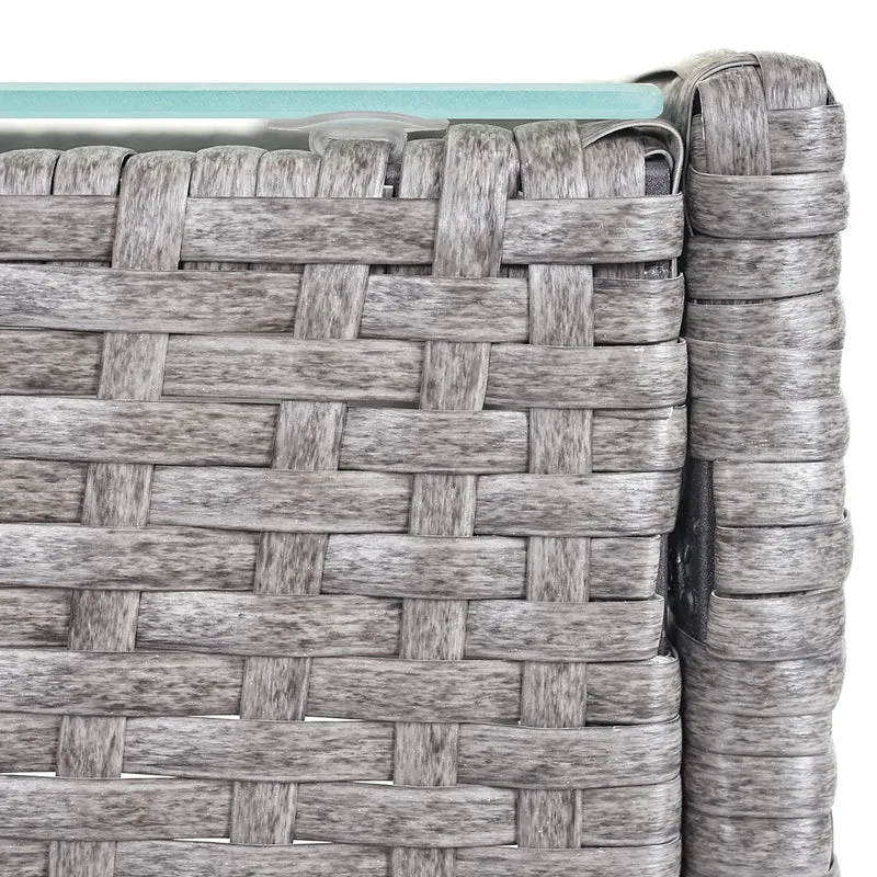Table basse de jardin table d'appoint en poly-rotin avec plaque de verre gris 04_0005060