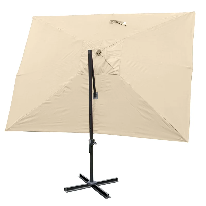 Parasol professionnel restaurant pour jardin terrasse 3x4m (Ø5m) polyester aluminium/acier 26kg crème avec pied, rotatif 04_0003313