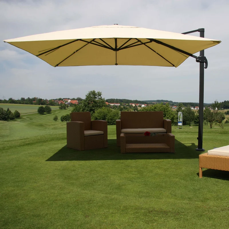 Parasol professionnel restaurant pour jardin terrasse 3x4m (Ø5m) polyester aluminium/acier 26kg crème sans pied 04_0003302