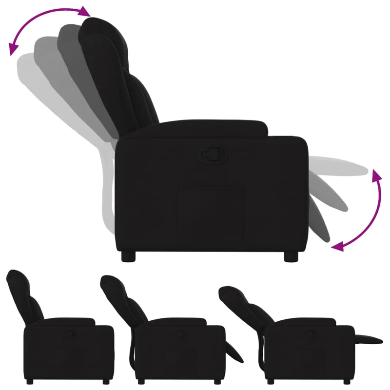 Fauteuil relax TV rembourrage confortable fonction d'inclinaison manuelle en tissu noir DEC028108