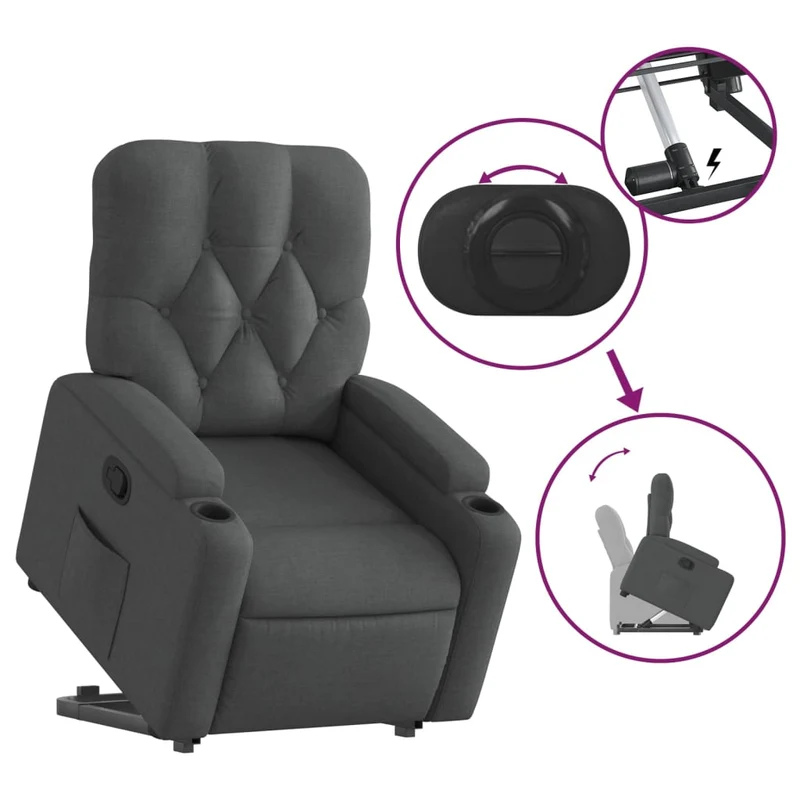 Fauteuil relax TV rembourrage confortable fonction de levage électrique en tissu gris foncé DEC027957