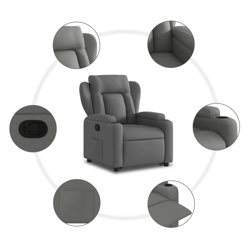 Fauteuil relax TV rembourrage confortable fonction de levage électrique en tissu gris foncé DEC027955