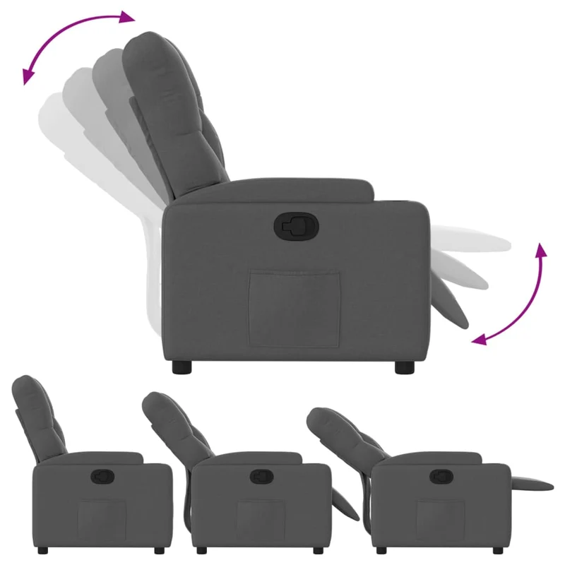 Fauteuil relax TV rembourrage confortable fonction d'inclinaison manuelle en tissu gris foncé DEC027942
