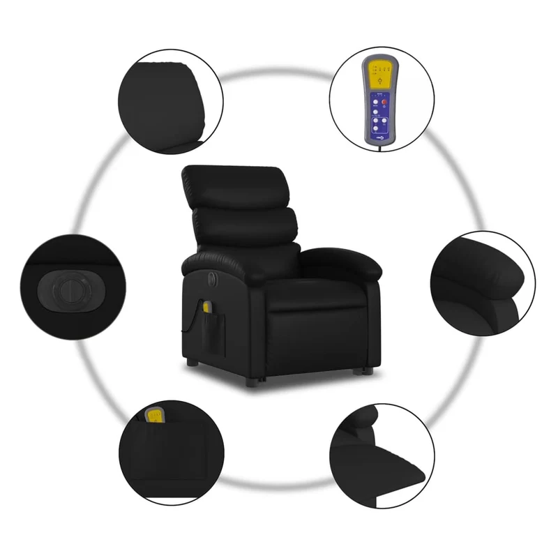 Fauteuil de relaxation fonction massage et inclinable fonction de levage électrique en PVC noir DEC027804