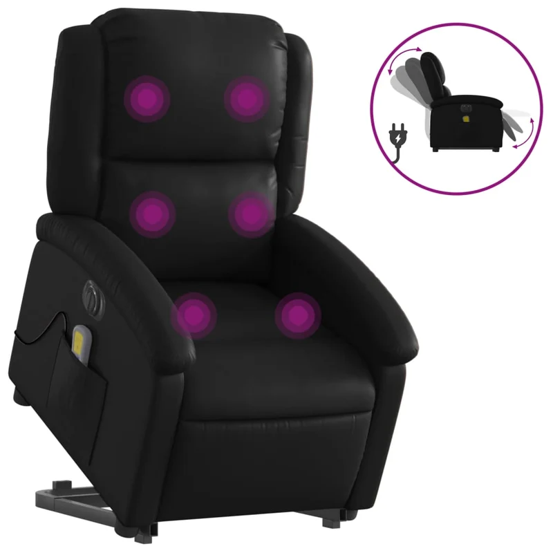 Fauteuil de relaxation fonction massage et inclinable fonction de levage électrique en PVC noir DEC027797