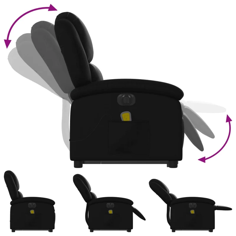 Fauteuil de relaxation fonction massage et inclinable fonction de levage électrique en PVC noir DEC027797