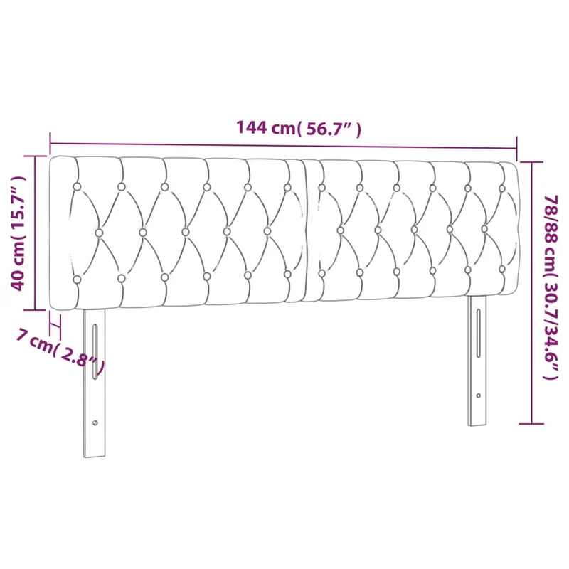 Tête de lit accessoire couchage chambre à coucher meuble capitonné en 2 parties 72 x 7 x 78/88 cm tissu velours gris clair TDL0206422
