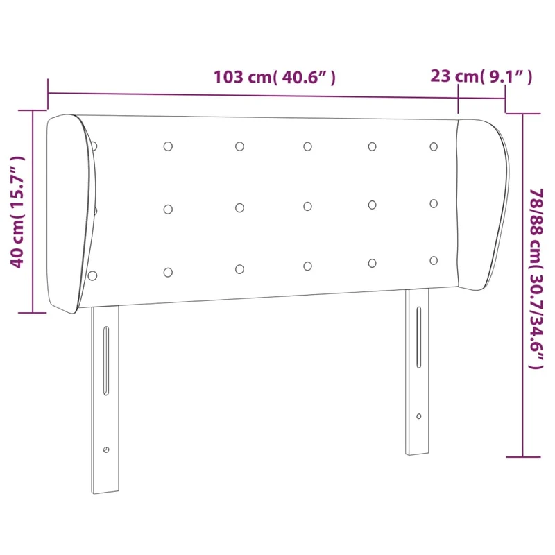 Tête de lit accessoire couchage chambre à coucher meuble avec rebord latéral capitonné 103 x 23 x 78/88 cm tissu velours gris clair TDL0205277