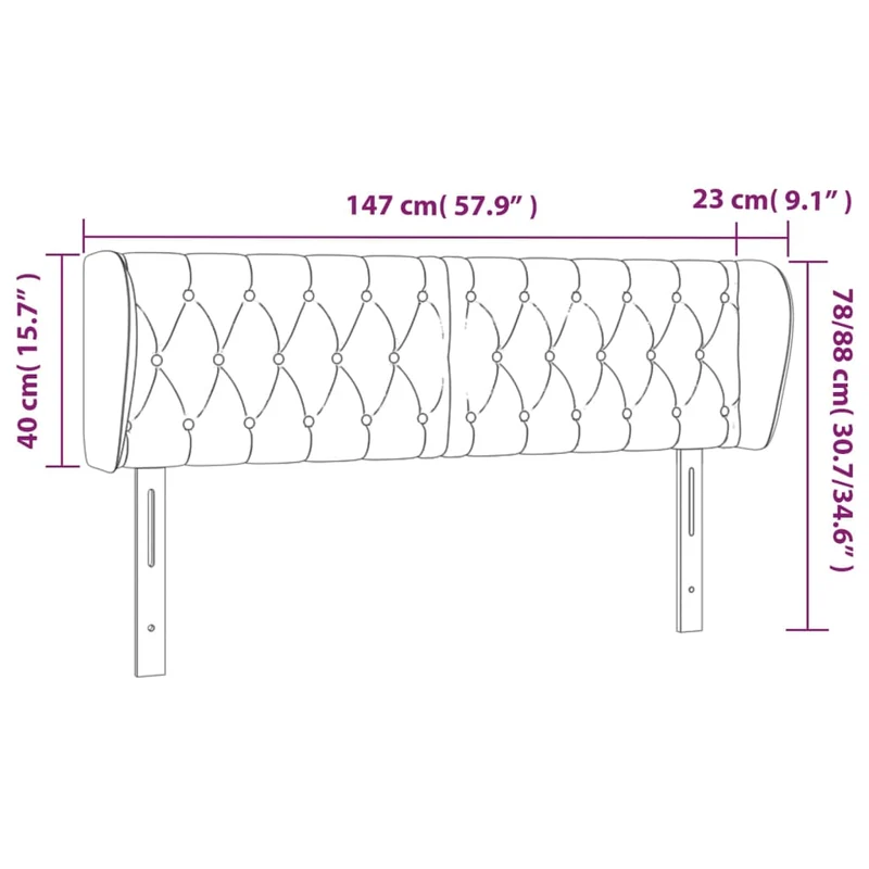 Tête de lit accessoire couchage chambre à coucher meuble capitonné avec rebord latéral 147 x 23 x 78/88 cm tissu velours gris clair TDL0205235